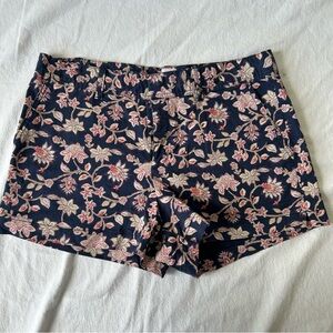 Gap Navy blue floral pink print city shorts womens size 12 flat front zip fly
